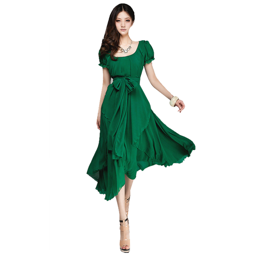 Azone O-Neck Loose Chiffon Womens Dresses Online (Green) - Intl