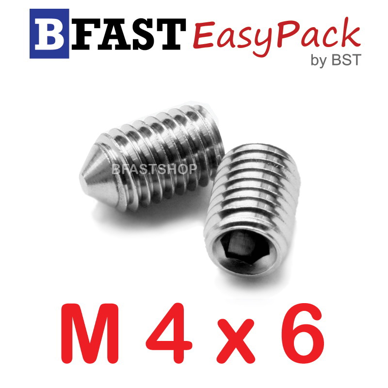 สกรูตัวหนอนปลายแหลมสแตนเลส SUS M4 x 6 (5 ตัว/ถุง)