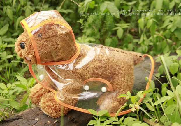 เสื้อกันฝนสุนัข เสื้อกันฝนแมว สีส้มใส พร้อมส่ง