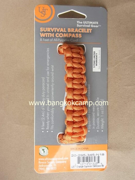 สายรัดข้อมือ PARACORD BRACELET ถักจากเชือกพาราคอด PARACORD550 รับน้ำหนักได้550ปอนด์ มีเข็มทิศ สีส้ม