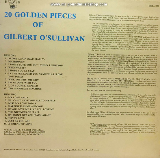 Gilbert O'Sullivan - 20 Golden Pieces Of Gilbert O'Sullivan
