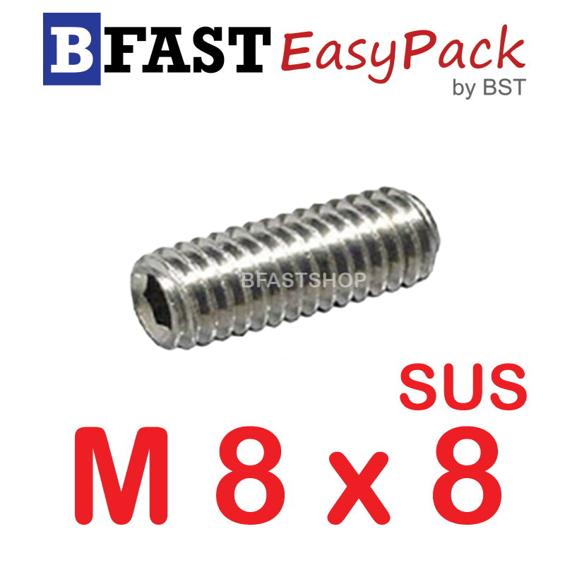 สกรูตัวหนอนสแตนเลส SUS M8 x 8 (10 ตัว/ถุง)