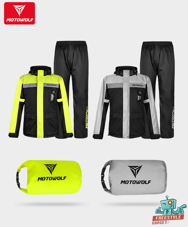 MOTOWOLF MDL0402 - ชุดกันฝน มอเตอร์ไซค์ เสื้อกันฝนพร้อมกางเกง มีแถบเรืองแสง มีไฟ LED เพิ่มความปลอดภัย