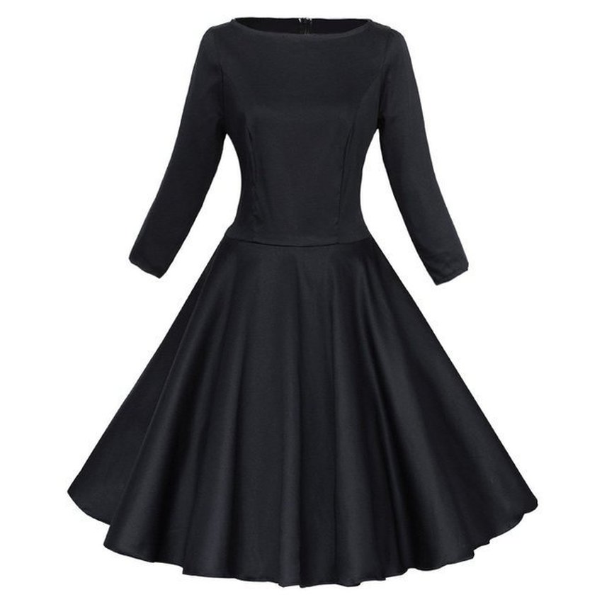 Mysika Vintage Retro 3/4 Sleeve Rockabilly Large Swing Red Ladies Dressesfor Women Black (Intl)