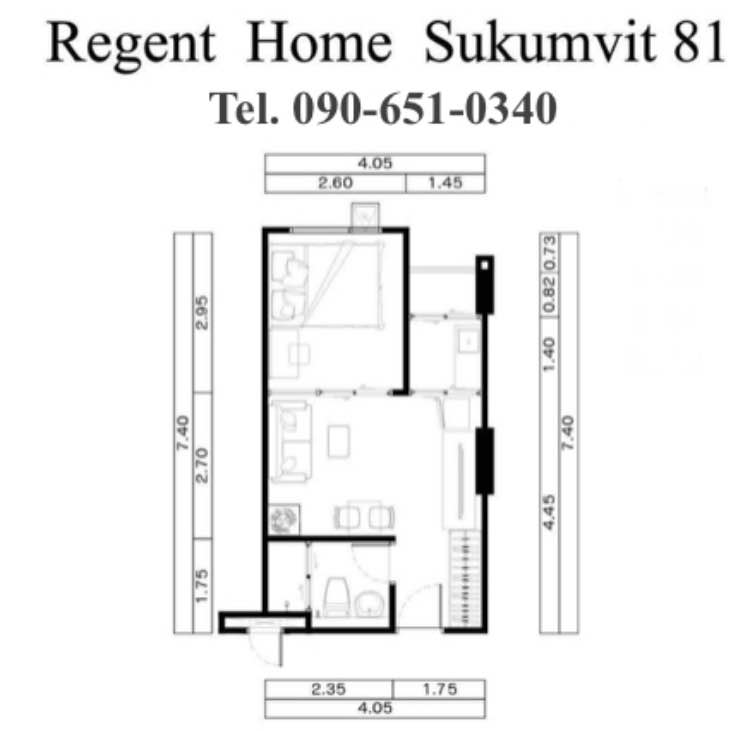 ให้เช่าคอนโด Regent Home Sukhumvit 81 (รีเจ้นท์ โฮม สุขุมวิท 81) 1 ห้องนอน 1 ห้องน้ำ ห้องขนาดใหญ่ 28.33 ตรม ชั้น 2