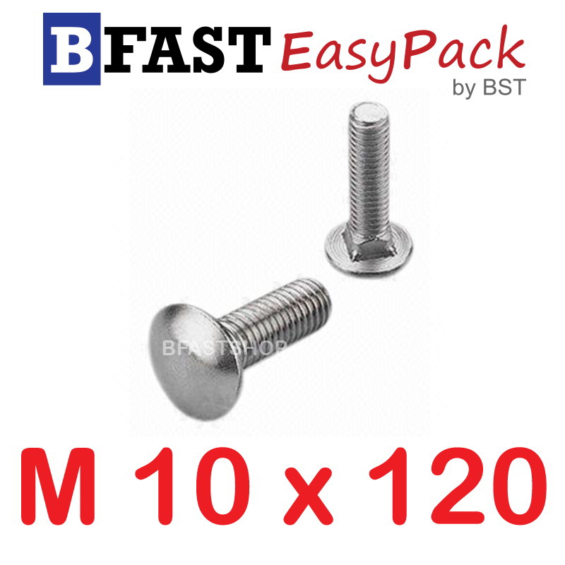 สกรูหัวกลมคอเหลี่ยมสแตนเลส M10 x 120 (1 ตัว/ถุง)