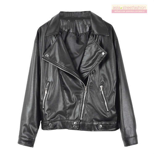 แจ็คเก็ตหนัง ทรงสวย งานคุณภาพดี เก๋ไก๋ พร้อมส่งเลยจ้า black