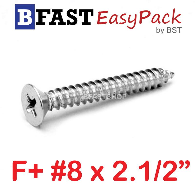 สกรูเกลียวสแตนเลส F+ SUS # 8 X 2.1/2" (10 ตัว/ถุง)
