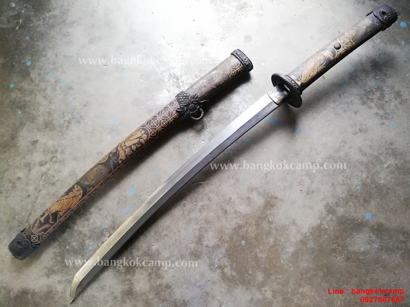 ดาบซามูไร ลายเสือ ขนาดกลาง ใบมีดเป็นเหล็กลาย (ใบมีดดามัสกัส)