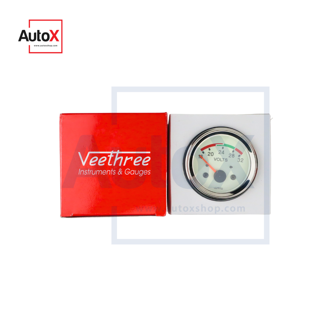 เกจวัดโวลต์ โวลต์มิเตอร์ 24V หน้าปัดสีขาว ยี่ห้อVeethree