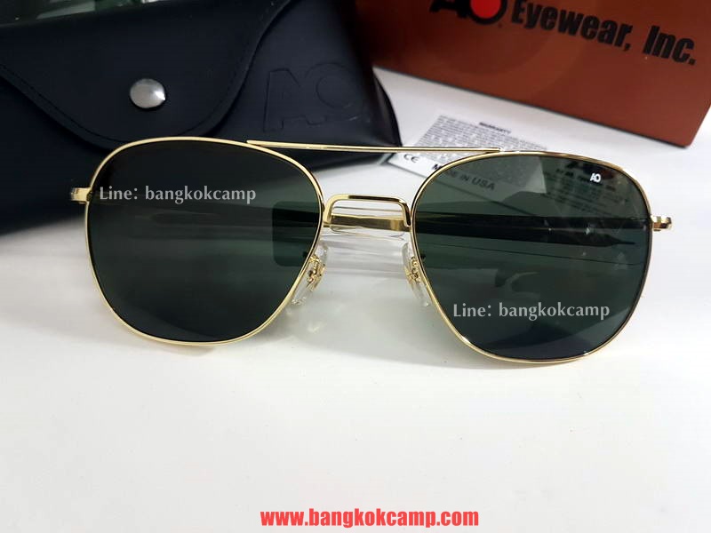 แว่นกันแดด แว่นนักบิน AO Original Pilot...True Color® Green(เลนส์สีเขียว)..GOLD (กรอบสีทอง) Made in USA ใหม่ แท้