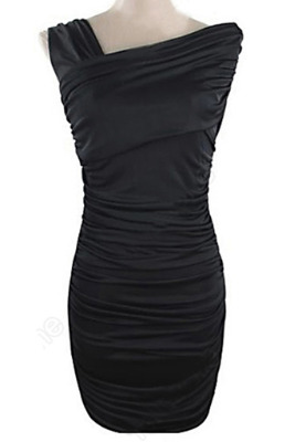 Sanwood Women's Short Sleeve Fold Evening Party Mini Womens Dresses Online Black
