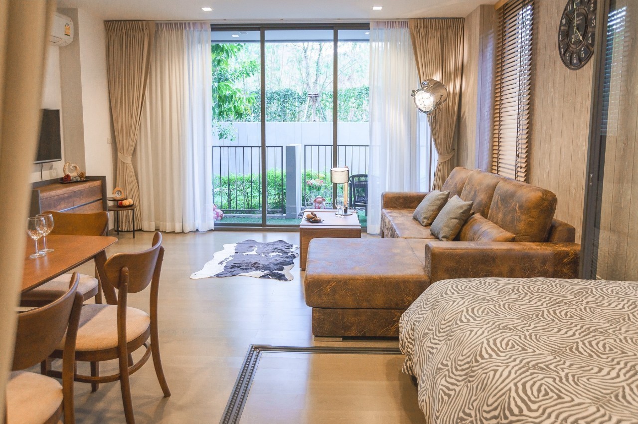 ขายคอนโด คอนโด เดอะ วัลลีย์ เขาใหญ่ THE VALLEY KHAOYAI 2 ห้องนอน 2 ห้องน้ำ ชั้น 1 ขนาด 74.72 ตรม อาคาร A วิวสวน+สระว่ายน้ำ