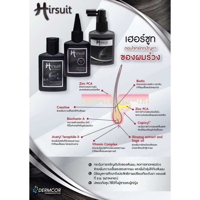 Hirsuit Hair Tonic (เฮอร์ซูท แฮร์ โทนิค) 45 ml ผมร่วง ผมบาง ซึมง่ายของแท้