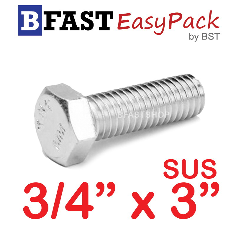 สกรูหัวเหลี่ยมสแตนเลส 3/4" x 3" (1 ตัว)
