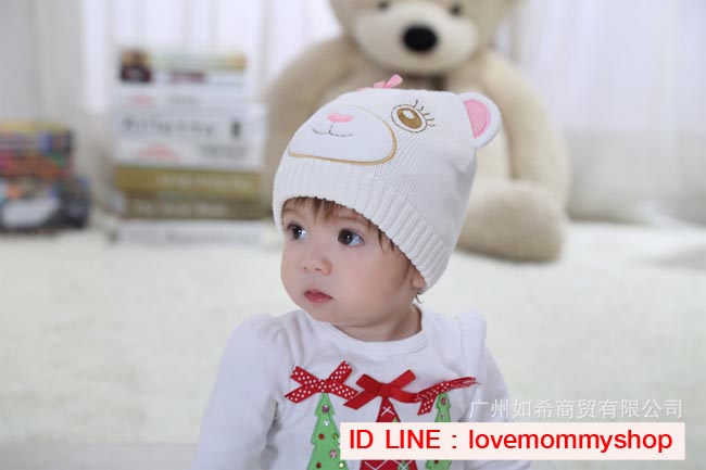 หมวกถักไหมพรมลายหมีน่ารัก