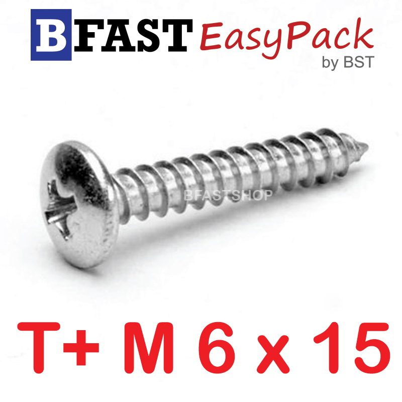 สกรูเกลียวสแตนเลส T+ SUS M6 x 15 ( 10ตัว/ถุง)