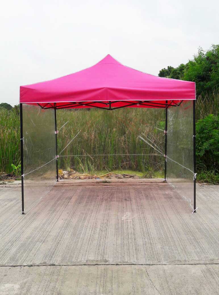 เต็นท์พับได้ สีชมพู ขนาด 3m x 3m พร้อมพลาสติกใส 3 ด้าน