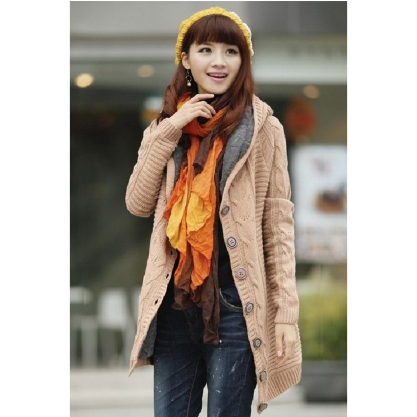 เสื้อกันหนาวไหมพรมบุกำมะหยี่ด้านใน (สีน้ำตาล)