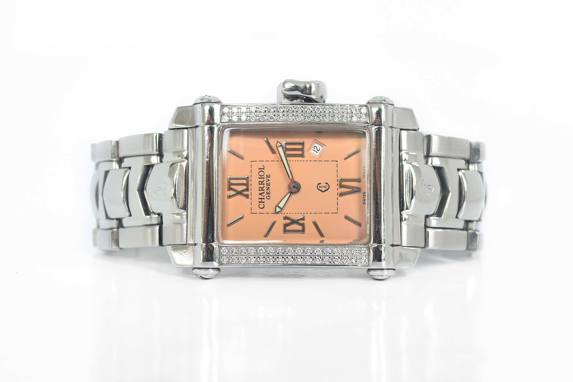 Charriol Columbus Rectangular Quartz Boy Size หน้าแชมเปญ ขอบเพชร