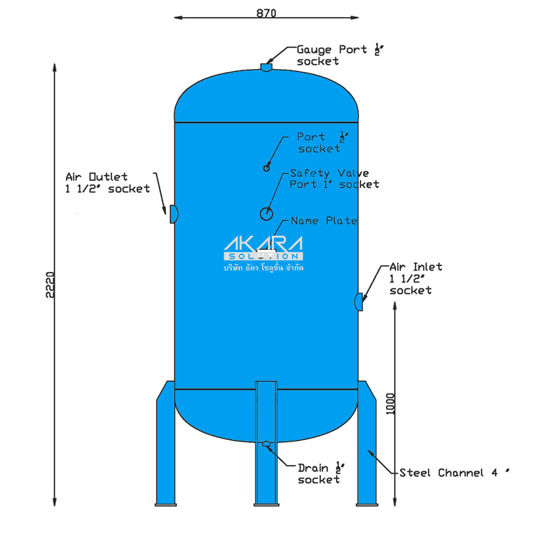 ถังพักลม Air Tank ขนาด 1000 ลิตร หนา 6 มม.