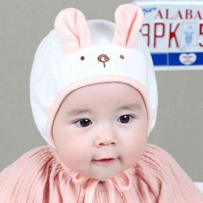 หมวกผูกคางผ้ายืดกระต่ายน้อย แต่งหูและปัหกตา จมูก
