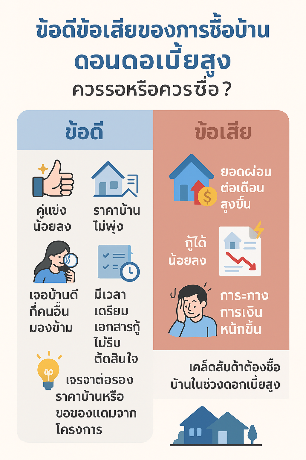 ข้อดีข้อเสียของการซื้อบ้านตอนดอกเบี้ยสูง – ควรรอหรือควรซื้อ?