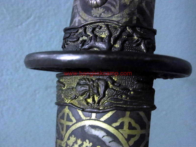 ดาบซามูไร ลายเสือ ขนาดกลาง ใบมีดเป็นเหล็กลาย (ใบมีดดามัสกัส)