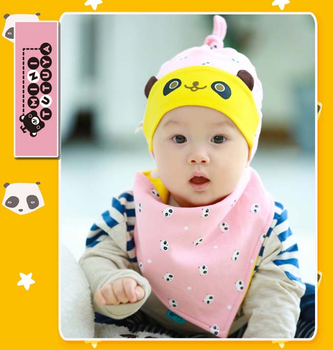 หมวกบินนี่ ลายหมีแพนด้า+ผ้ากันเปื้อน