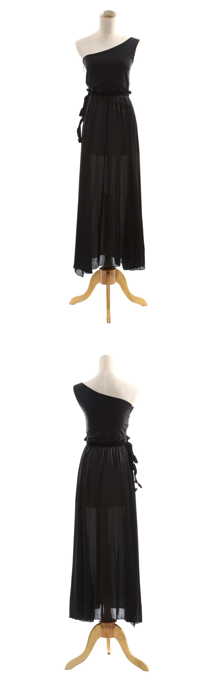 MAXI DRESS ชุดเดรสยาวผ้าชีฟอง เปิดไหล่ สีดำ ใส่ออกงาน สวย เซ็กซี่ ASIA STREET FASHION