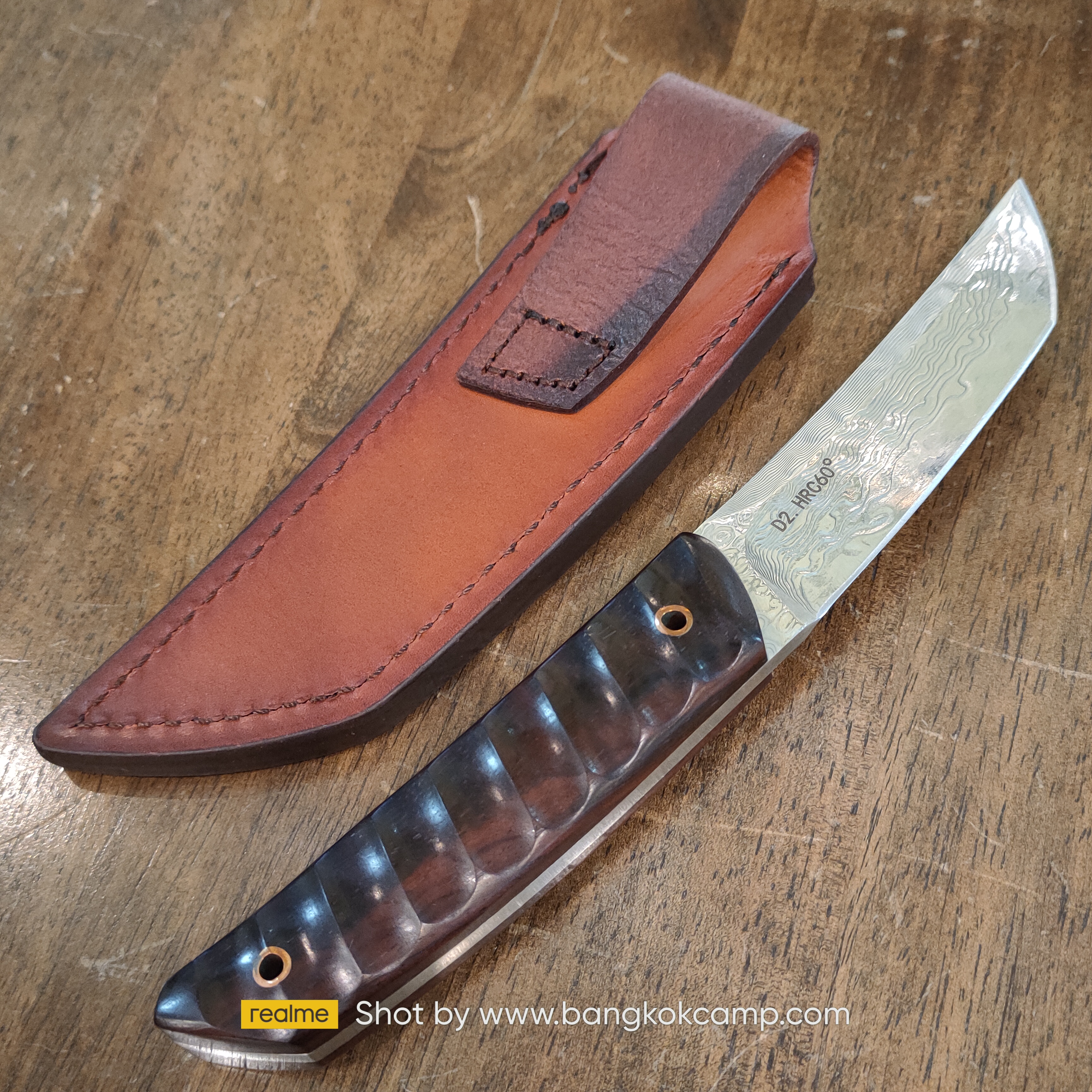 มีดดามัสกัส ด้ามไม้ พร้อมซองหนังแท้