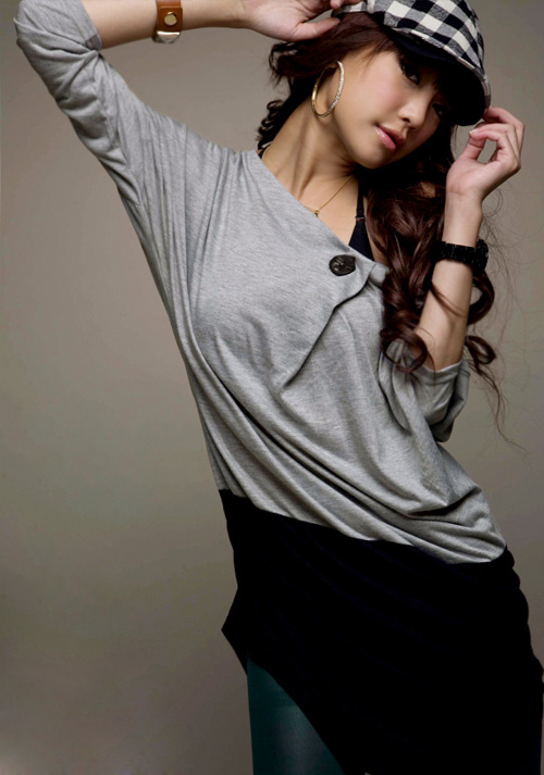 FASHION เสื้อแฟชั่น ใส่เที่ยว ทำงาน ผ้า COTTON สีเทา ดำ ใส่กับเลกกิ้ง น่ารัก ASIA STREET FASHION