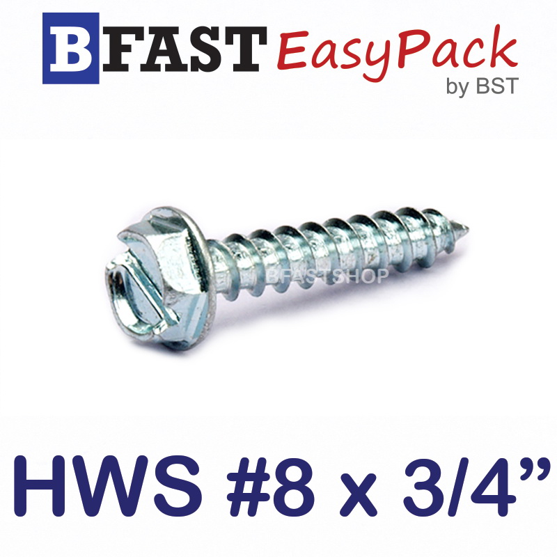 สกรูเกลียวเหล็กหัวเหลี่ยมผ่าติดแหวน HWS #8 x 3/4" (20 ตัว/ถุง)