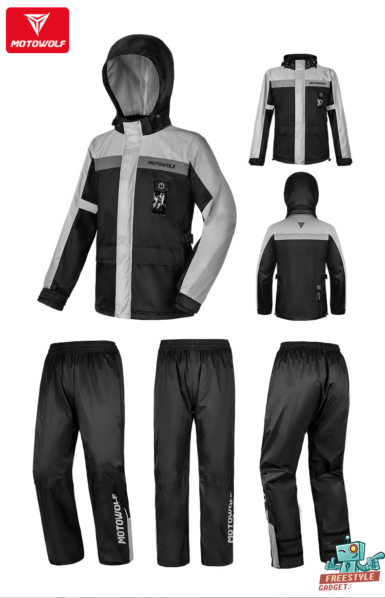 MOTOWOLF MDL0402 - ชุดกันฝน มอเตอร์ไซค์ เสื้อกันฝนพร้อมกางเกง มีแถบเรืองแสง มีไฟ LED เพิ่มความปลอดภัย