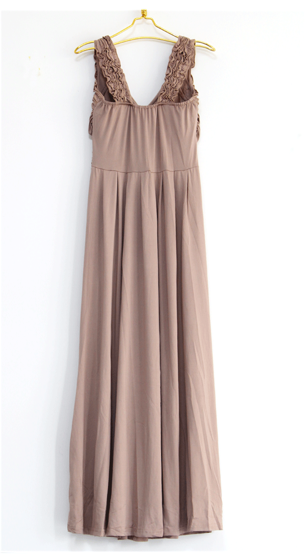 maxi dress เดรสยาว ออกงาน สีน้ำตาล คอวี ผ้าคอตตอน เซ็กซี่ ใส่ไปงานแต่ง สวยๆ