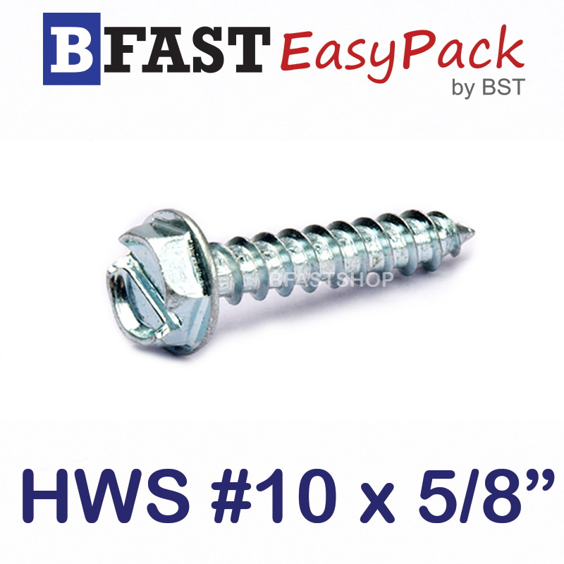 สกรูเกลียวเหล็กหัวเหลี่ยมผ่าติดแหวน HWS #10 x 5/8" (20 ตัว/ถุง)