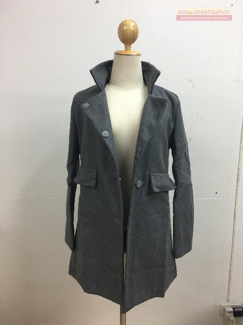 เสื้อโค้ทกันหนาว สีดำ ทรงสวย ใส่ได้หลายแบบ ผ้าดีบุซับในกันลม BLACK L