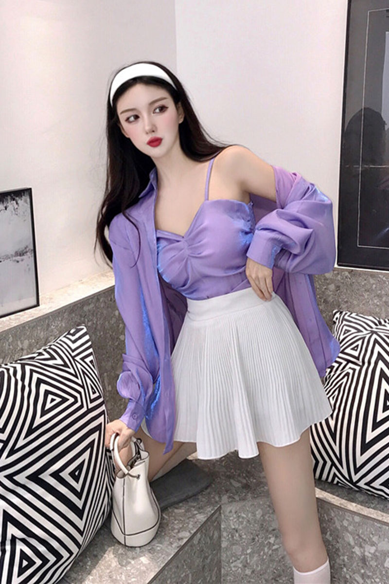 พรีออเดอร์ : เสื้อเชิ้ตแขนยาวแฟชั่นสะท้อนแสงประกายมุก มี 4สี (สินค้าไม่รวมเสื้อด้านในค่ะ)
