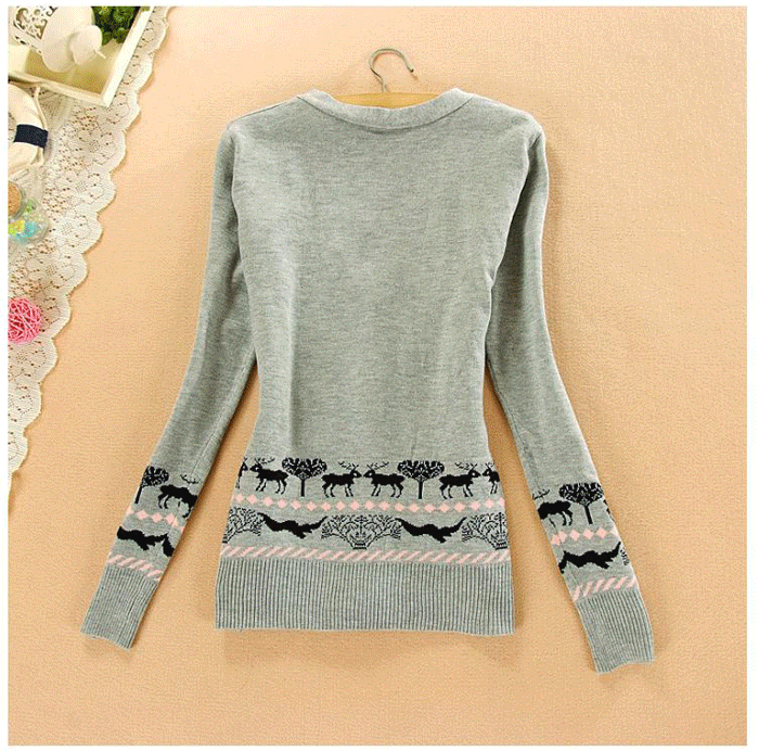 fashion เสื้อกันหนาวไหมพรม คอวี สีเทา ใส่เป็นเสื้อคลุมลำลองได้ ใส่ทำงาน น่ารัก