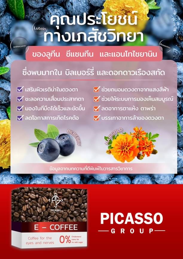 E-Coffee กาแฟสมุนไพรและเครื่องดื่มจากธัญพืช ฟื้นฟูดวงตา(1กล่อง10ซอง)