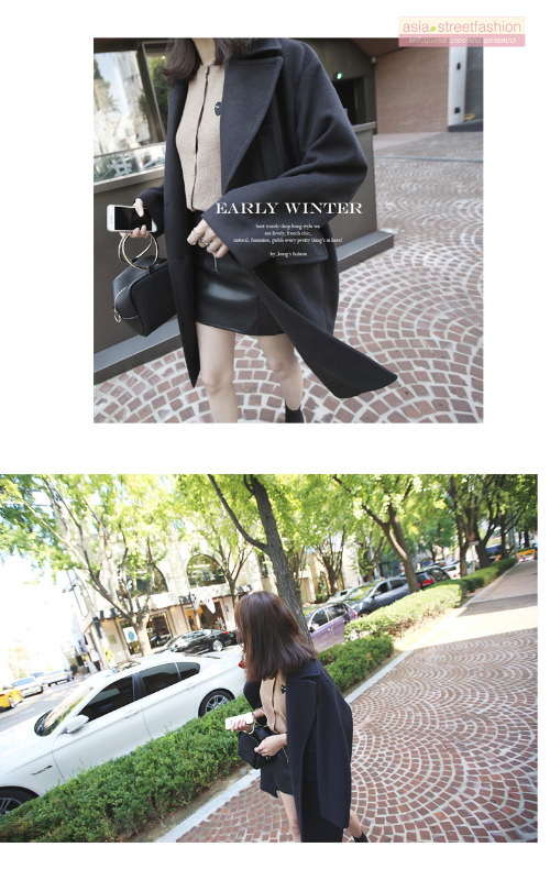 OverCoat เสื้อโค้ทกันหนาว สไตล์เกาหลี แต่งสายคาดหลัง ทรงโคล่ง ผ้าวูลผสมเนื้อดี บุซับในกันลม พร้อมส่ง กรมท่า