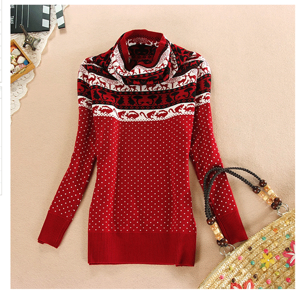 fashion เสื้อกันหนาว ไหมพรม คอเต่า สีแดง น่ารัก Asia Street Fashion (พรีออเดอร์)