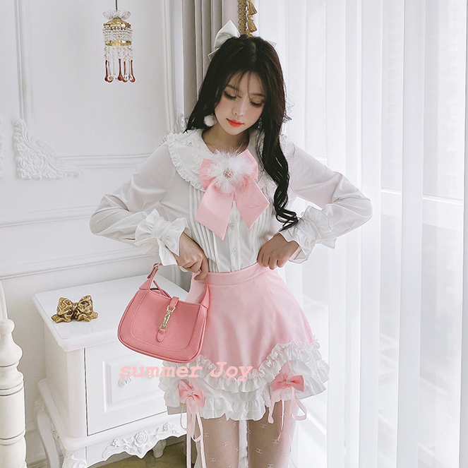 Summer Joy : พรีออเดอร์ เสื้อเชิ๊ตสีขาวแฟชั่นแขนยาวน่ารักๆ ( สินค้าไม่มีโบว์ชมพู ) แบรนด์แท้
