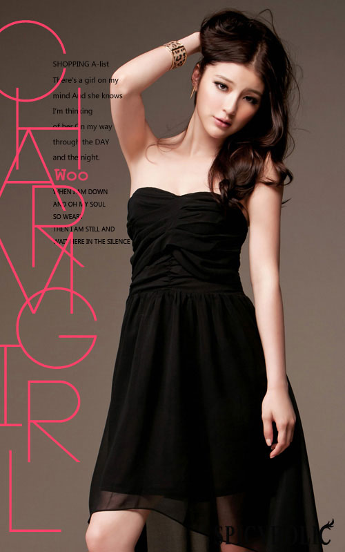 maxi dress ชุดเดรสยาว ชุดเดรสงานแต่งงาน เกาะอก ผ้าชีฟอง สีดำ สามารถใส่ออกงานได้ Asia Street Fashion