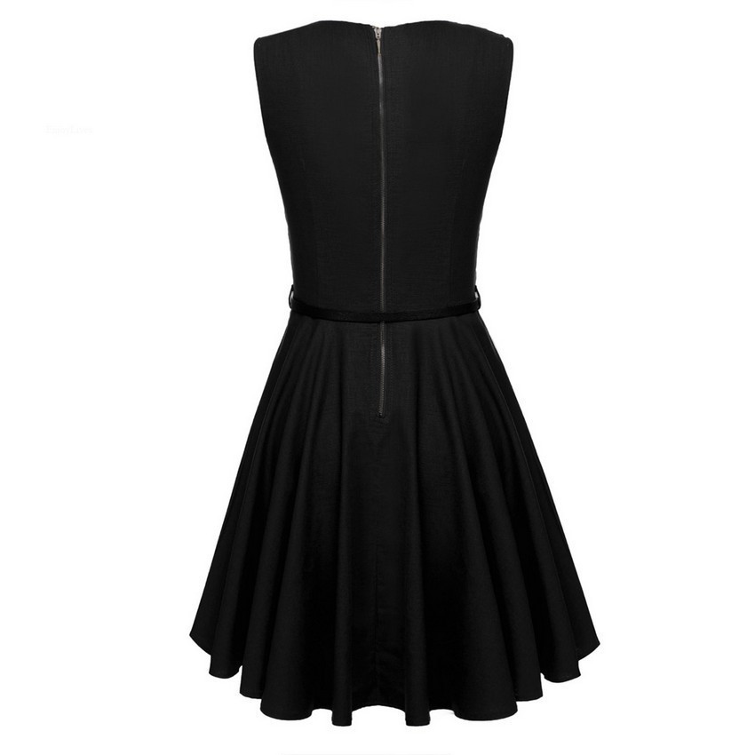 Women Sleeveless Casual Party Mini Pleated Dress with Belt