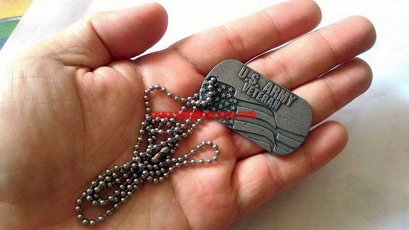 DogTag พร้อมสร้อยไข่ปลาสแตนเลส U.S. ARMY VETERAN. Made in USA