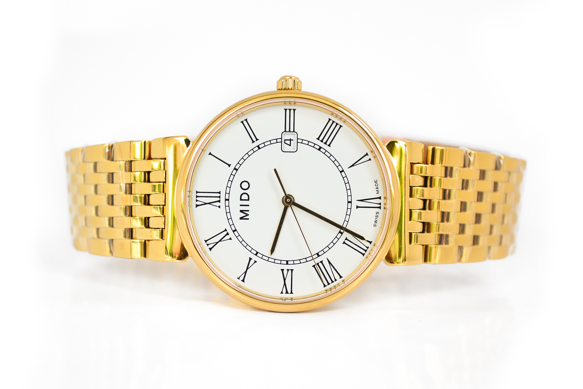Mido Dorada Quartz เรือนทอง หน้าขาว หลักโรมัน