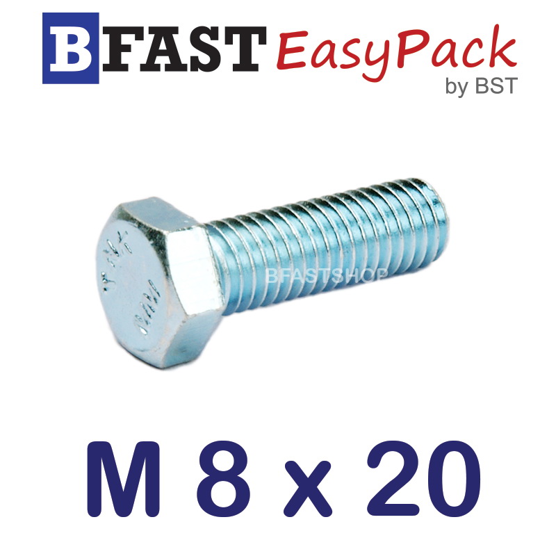 สกรูมิลขาว M 8 x 20 (10 ตัว/ถุง) *เกลียวตลอด*