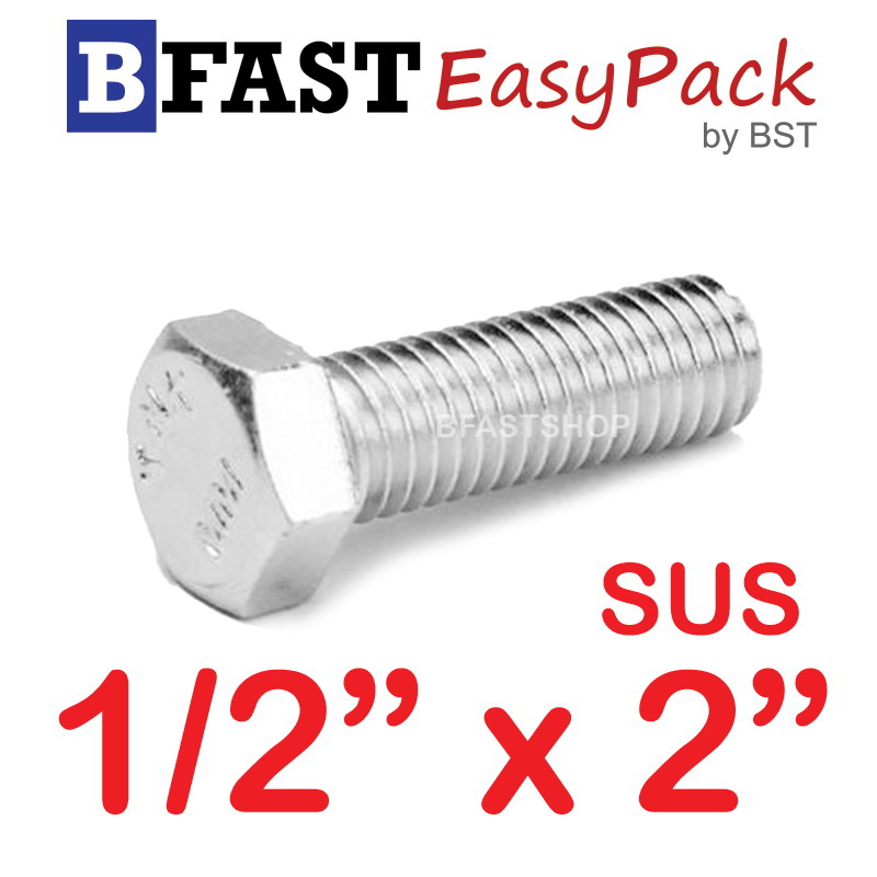 สกรูหัวเหลี่ยมสแตนเลส 1/2" x 2" (1 ตัว)