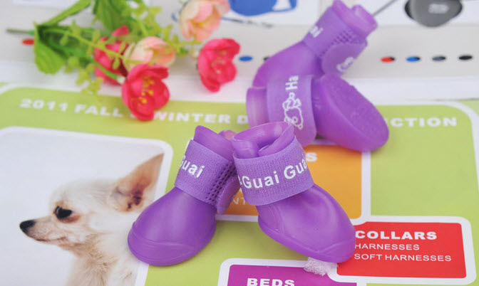 รองเท้าสุนัข รองเท้าแมว บูทยางสีม่วง (4 ข้าง)